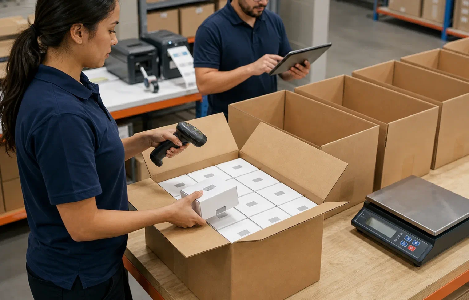 Fulfillment specialists matching products to appropriate shipping cartons