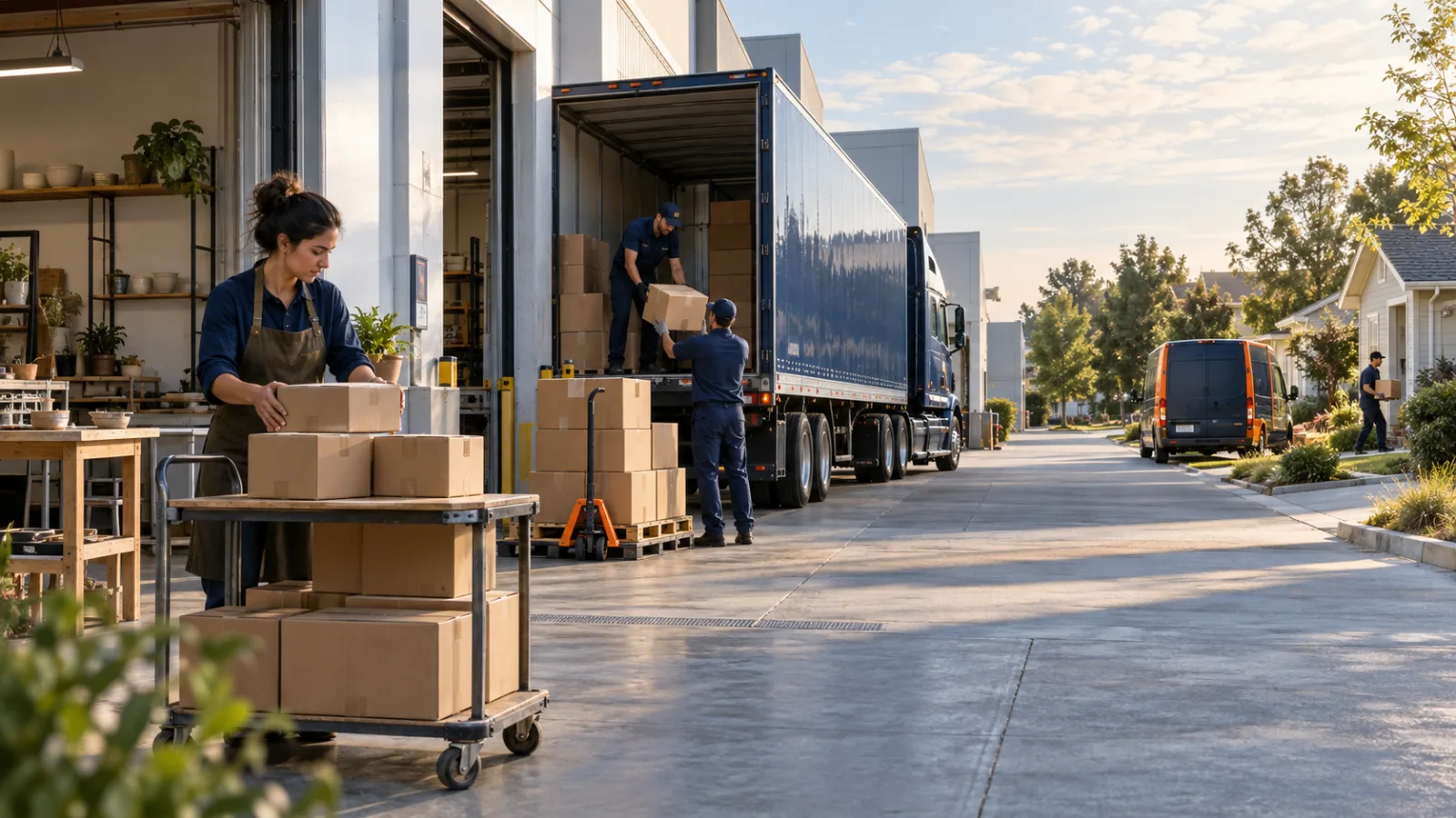 Parcels collected from a business and delivered to a nearby residential street