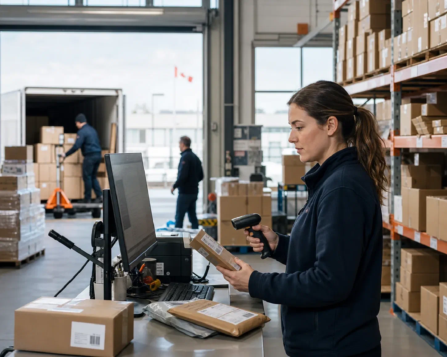 An e-commerce operations specialist scanning orders in a connected fulfillment centre