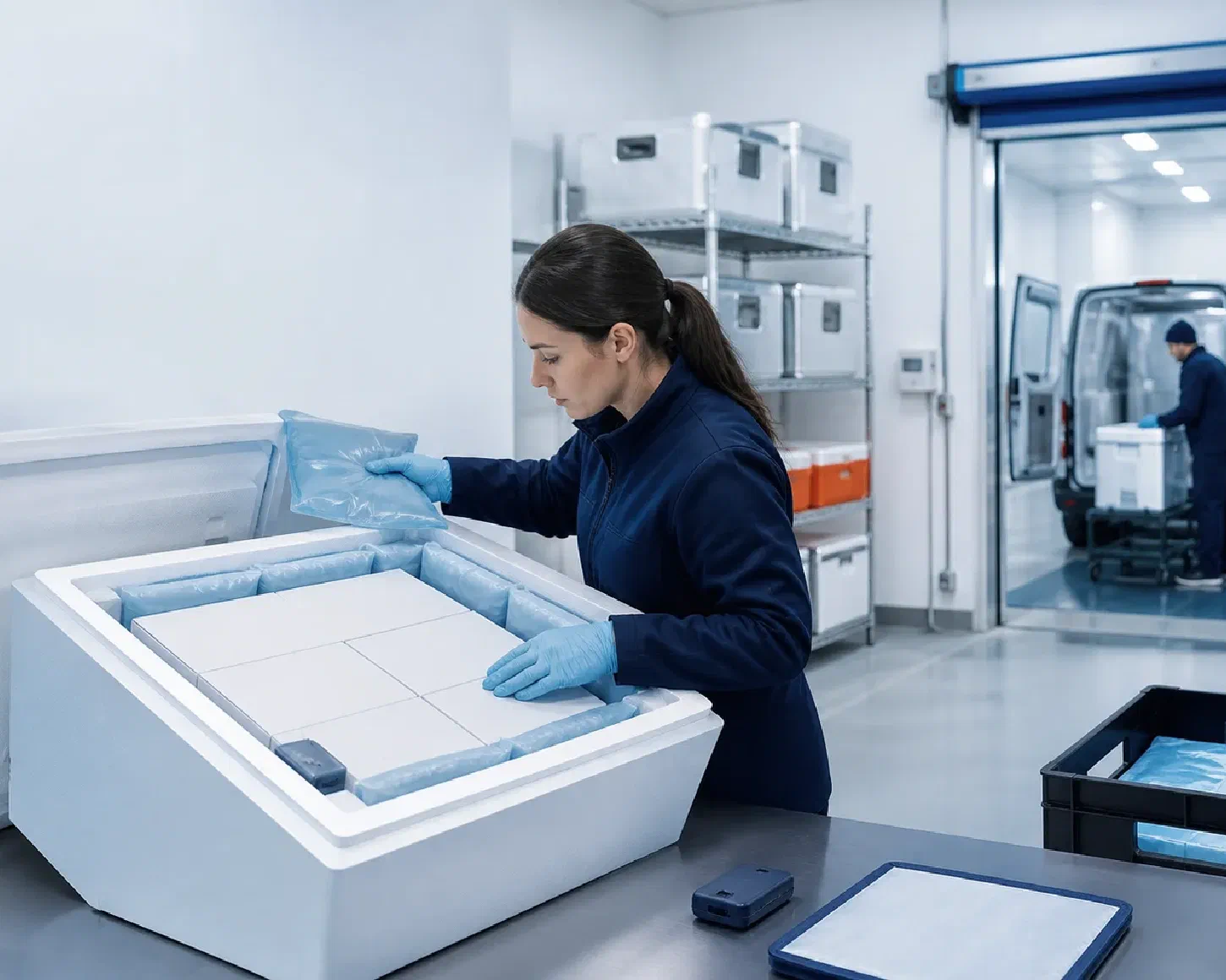 Temperature-sensitive healthcare products being packed from documented handling requirements